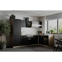 Respekta Eckküche Merle, Schwarz, Holzwerkstoff, 2 Schublade(n),1 Schublade(n) Schubladen, seitenverkehrt montierbar, L-Form, nur wie online abgebildet bestellbar, 280x172 cm, links aufbaubar, rechts aufbaubar, Küchen, Eckküchen, Eckküchen mit Geräte