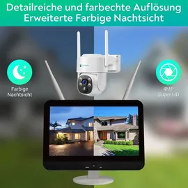 LuVision Dual WLAN PTZ Überwachungssystem mit LED Monitor 4MP Solar PTZ Überwachungskamera Mikrofon, Sirene, Smarte Nachtsicht 4 Kameras