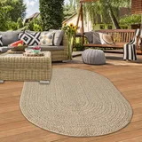 Teppich-Traum Outdoor Teppich modern robust Jute Look wetterfest Balkon Garten Terrasse 140x200 cm oval