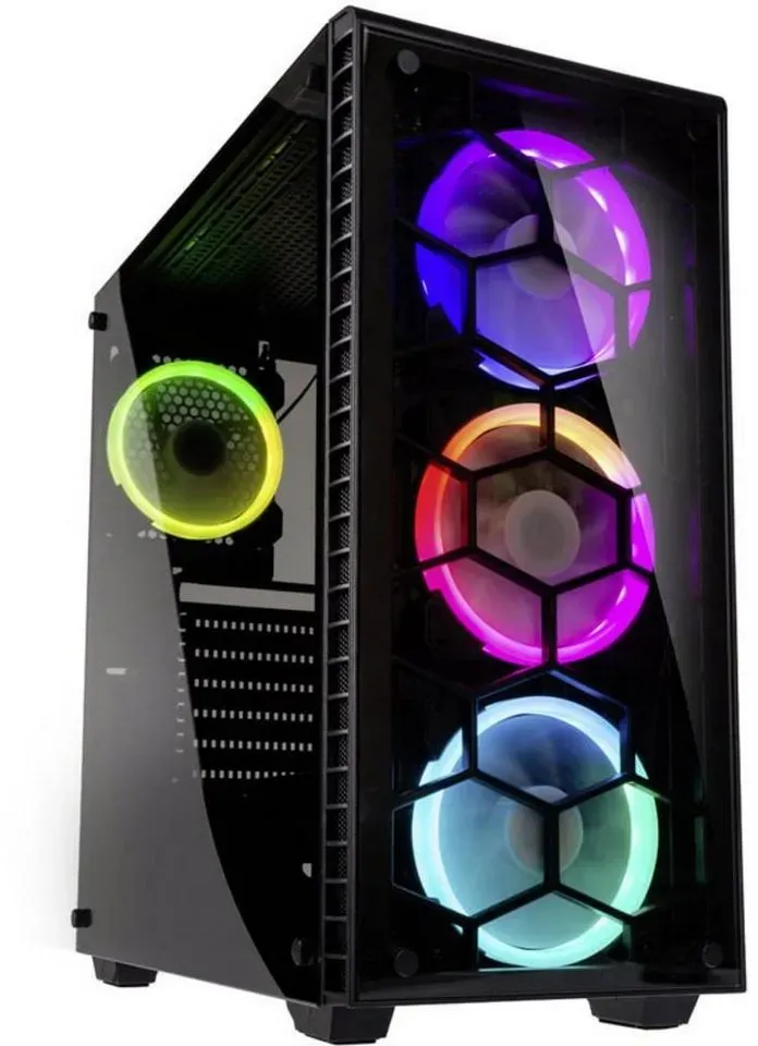 Kolink PC-Gehäuse Midi-Tower PC-Gehäuse, 4 Vorinstallierte LED Lüfter, Seitenfenster, Staubfilter schwarz