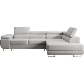 Selsey Stevil - L-Sofa mit Schlaffunktion, Bettkasten, Ottomane rechts, Veloursbezug Grau