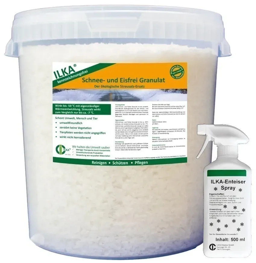 ILKA - Schnee- und Eisfrei Granulat 20kg + GRATIS Enteiser Spray 500ml