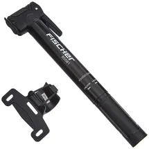 Fischer 85581 Fahrrad Mini-Pumpe | T-Griff | hohe Pumpleistung | mit Doppelkopf | Schnellverschluss | inkl. Rahmenhalter | schwarz