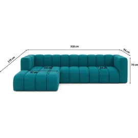kaiser möbel Ecksofa L-Form GRAND 318 cm, stoff Salvador, Azurblau, Links - Blau