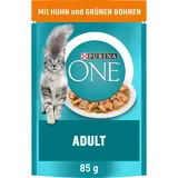 PURINA ONE Adult Katzenfutter nass, zarte Stückchen in Sauce mit Huhn, 26er Pack (26 x 85g)