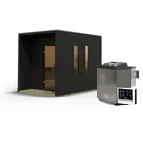 Karibu Design Saunahaus Laguna Blackline - 73 mm schwarz Inkl. Terrasse 9 kW Bio-Kombiofen inkl. Steuergerät