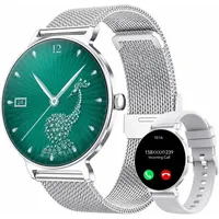 Smartwatch Damen mit Telefonfunktion, 1,27-Zoll AMOLED-HD Voll-Touchscreen Smartwatch, 120+ Sportmodi, IP68 Wasserdicht Fitness Tracker mit Herzfre... - Silber
