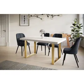 alpi meble Industrieller Esszimmertisch LOFT-U, ausziehbarer Tisch, Größe: 140-240X80X77 cm, Wohnzimmertisch Farbe: MARMUR, mit Metallbeinen in Farbe Gold