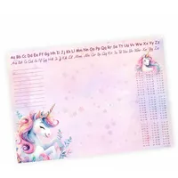 A3 Schreibtischunterlage Einhorn rosa mit kleinem 1x1 und Alphabet Notizblock 50 Blatt Malunterlage Papier 50 Blatt Kinder Mädchen Schreibtisch Auflage