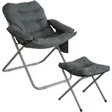 SoBuy OGS55-HG Gartensessel Verstellbarer Gartenstuhl Campingstuhl Relaxsessel mit Hocker und Tasche Klappsessel Fernsehsessel klappbar Grau