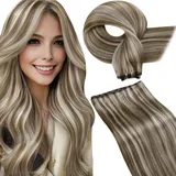 LaaVoo Extensions Echthaar Tressen Braun Highlight Haartressen Echthaar Zum Einnähen Double Weft Hellbraun Platinblond Haarverlängerung Echthaar Tressen Extensions Glatt #P8/60 40cm 100g