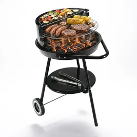 Relaxdays Holzkohlegrill mit Rollen schwarz