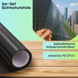 ideoon 4er-Set Sichtschutzfolie grau-matt, 60 x 200 cm - selbstklebende Fensterfolie mit UV-Schutz - hitzereduzierend & ideal für Fenster, Büro & Wohnräume