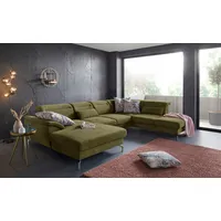 Wohnlandschaft SIT & MORE "Percy U-Form", grün, B:343cm H:80cm T:235cm, Sofas, 15 cm Fußhöhe, Sitztiefenverstellung, wahlweise in 2 Fußfarben