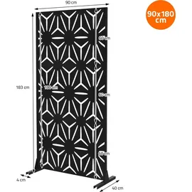 ML-Design Metall-Sichtschutz Torino 90x180 cm aus Stahl Raumteiler mit 3 Paneele, Trennwand erweiterbar mit Ständer, Paravent Deko Sichtschutzwand