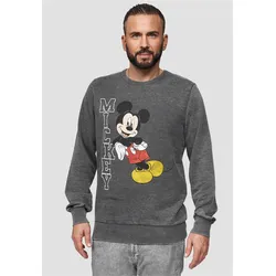 Sweatshirt RECOVERED "Disney Mickey Leaning", Herren, Gr. L, grau, 100% Baumwolle, bedruckt, casual, Langarm, Sweatshirts, mit niedlichem Frontprint