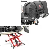 Set: Motorrad Hebebühne Midlift XL bis 500kg in rot ConStands mit Hecktasche SX45 wd. Volumen 45L Rollverschluss