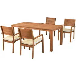 Merxx Batavia Set 9tlg., 4 Stapelsessel, 4 Auflagen, 1 Tisch 185 x 90 cm, Akazie