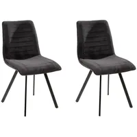 Home4You Polsterstühle 2er Set, Dunkelgrau Schwarz Cord - Metallgestell