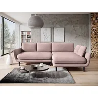 DOMO-HOME Ecksofa mit Schlaffunktion SOLANO – Elegantes Skandinavisches Ecksofa 260x167cm| Bettkasten und Holzbeinen für Komfort und Stil | Hoch... - Rosa