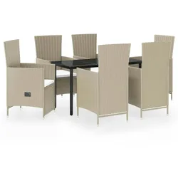vidaXL 7-tlg. Garten-Essgruppe mit Auflagen Beige
