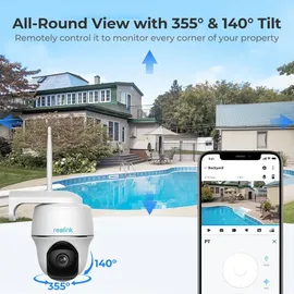 Reolink 4MP 355°/140° PTZ Solar/Akku-Überwachungskamera Outdoor mit 2,4/5GHz WiFi, Personen-/Fahrzeugerkennung, PIR-Sensor, 2-Wege-Audio, Argus PT