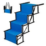 MENGDA Hundetreppe Auto Klappbar, Hunderampe Auto, Autorampe Hundeleiter Faltbar, Gelenkschonende Hunderampe Auto Ramp Höhenverstellbar Einstiegshilfe Hunde Auto bis 75kg (Blau)