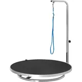 PawHut Hund Trimmtisch Tierpflegetisch drehbar trocknen Tabelle mit verstellbaren Arm rutschfeste Tischplatte Verriegelungssystem Aluminium-Legierung Rand Edelstahl Rahmen Sicherheit Leine Ø65x H10