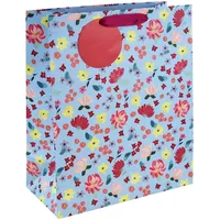 Clairefontaine 6x Große Geschenktasche, Blumen, 26,5x33 cm - Blau