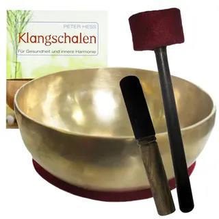 Klangschale GROSSE HERZSCHALE mit DUNKLEM TON Therapie-Qualität 4-teiliges Klangmassage-Set + BUCH von Peter Hess. Therapieklangschale 1100-1300g ca.20-22 cm mit Kissen, Klöppel. 70053