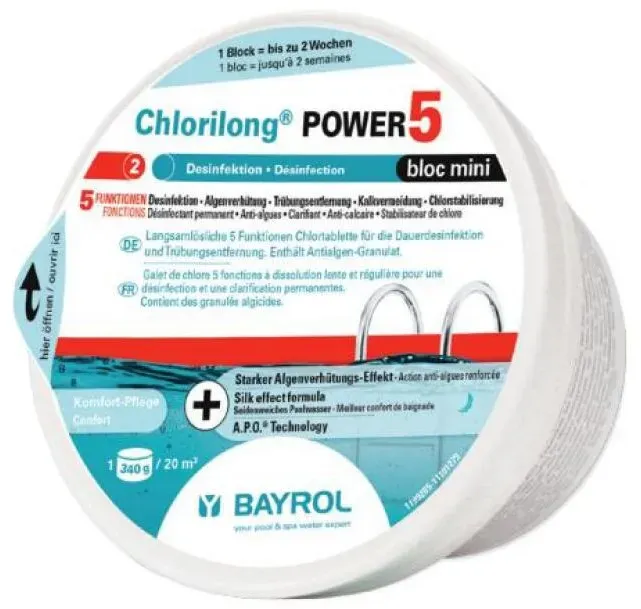 BAYROL Chlorilong POWER 5 bloc mini - 5-Funktionen-Maxi-Chlortablette, 340 g , 76006