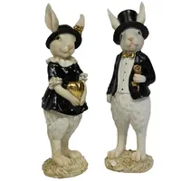Wurm Deko-Figuren-Set Frau Osterhase + Herr Osterhase schwarz/weiß