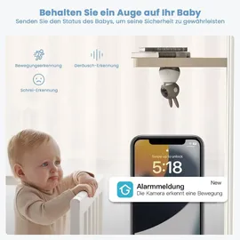 Avylet Babyphone mit 2 Kameras und APP 2K/5,0 Zoll WLAN Babyfon mit Split-Screen PTZ 360° 4× Zoom IR-Nachtsicht Automatische Verfolgung mit 2*Halterung & Grau