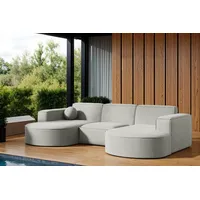 Fun Möbel Garten Ecksofa U-Form SUNDAY in wetterfester Stoff ART-N Hellgrau - Grau