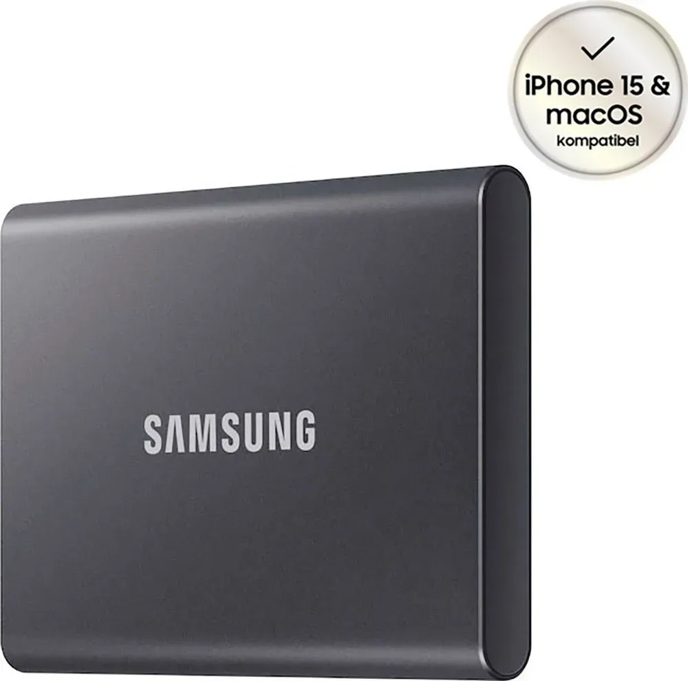 Samsung T7 SSD-Festplatte (1 TB) 1050 MB/S Lesegeschwindigkeit, 1000 MB/S Schreibgeschwindigkeit grau 1 TB