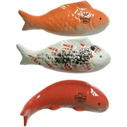 Decoris 1 Dekofiguren 16cm Porzellanfigur Koifisch Gartendekoration Teichdeko schwimmend Gartenteich Deko Koi Fisch Teichfigur Gartendeko Figur Orange Weiß
