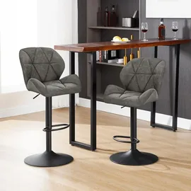Woltu 2er-Set Barhocker höhenverstellbar, drehbar, Kunstleder Stahl, Grau - Grau