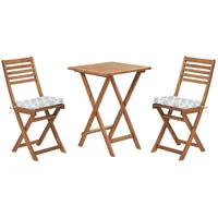 Beliani Balkonset Braun Akazienholz 2 Stühle 1 Teetisch 2 Auflagen im geometrischen Muster Mintgrün Gartenmöbelset - Hellbraun/Grün/Weiß