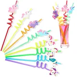8 PCS Einhorn kinder strohhalme, Wiederverwendbare Strohhalm, Lockige Party Trinkhalme, Einhorn Trinkhalme für Kindergeburtstagsparty-Dekoration, Zubehör Familientreffen, Partygeschenke