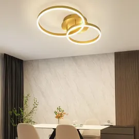 GBLY ZMH Deckenlampe LED Deckenleuchte Wohnzimmer - Wohnzimmerlampe Modern Design Dimmbar mit Fernbedienung Gold 2 Ring aus Acryl 46W Deckenbeleuchtung für Schlafzimmer Küche