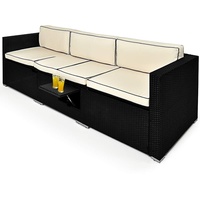Casaria® Gartenmöbel Sofa 3-Sitzer mit Tisch Polyrattan Lounge 230x70x70cm Wetterfest inkl. 7cm Auflage Couch Gartenliege Terasse Balkonmöbel Schwarz