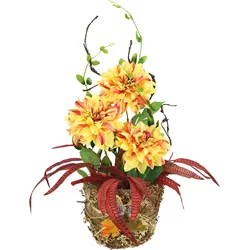 Kunstblume I.GE.A. "Dahlien-Arrangement in Pflanzschale Gesteck aus künstlichen Blumen", gelb, B:30cm H:56cm L:22cm, Polyester, Kunstpflanzen, Herbstgesteck Künstliche Dekorationen Herbst Blumendekoration