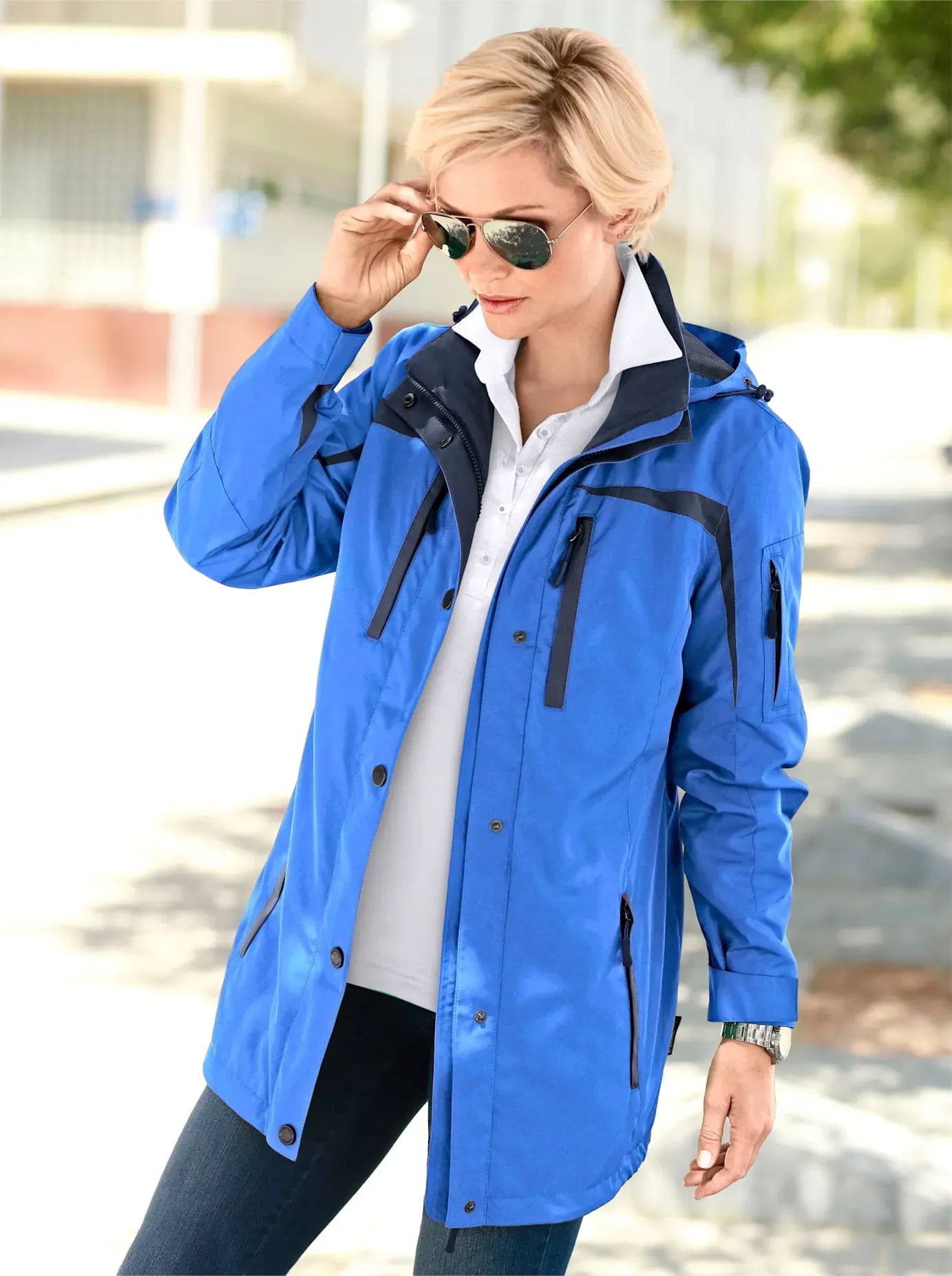 Funktionsjacke CASUAL LOOKS, Damen, Gr. 54, blau (mittelblau), 100% Polyester, unifarben, Jacken Funktionsjacke