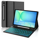 Tiiomioon Tastatur Hülle für Samsung Galaxy Tab S10 FE 10.9" 2025/ S9 FE 10.9"/ S9 11" 2023, Magnetische Bluetooth für Samsung Galaxy Tab S9 FE Tastatur mit 7 Farben Beleuchtung QWERTZ, Schwarz