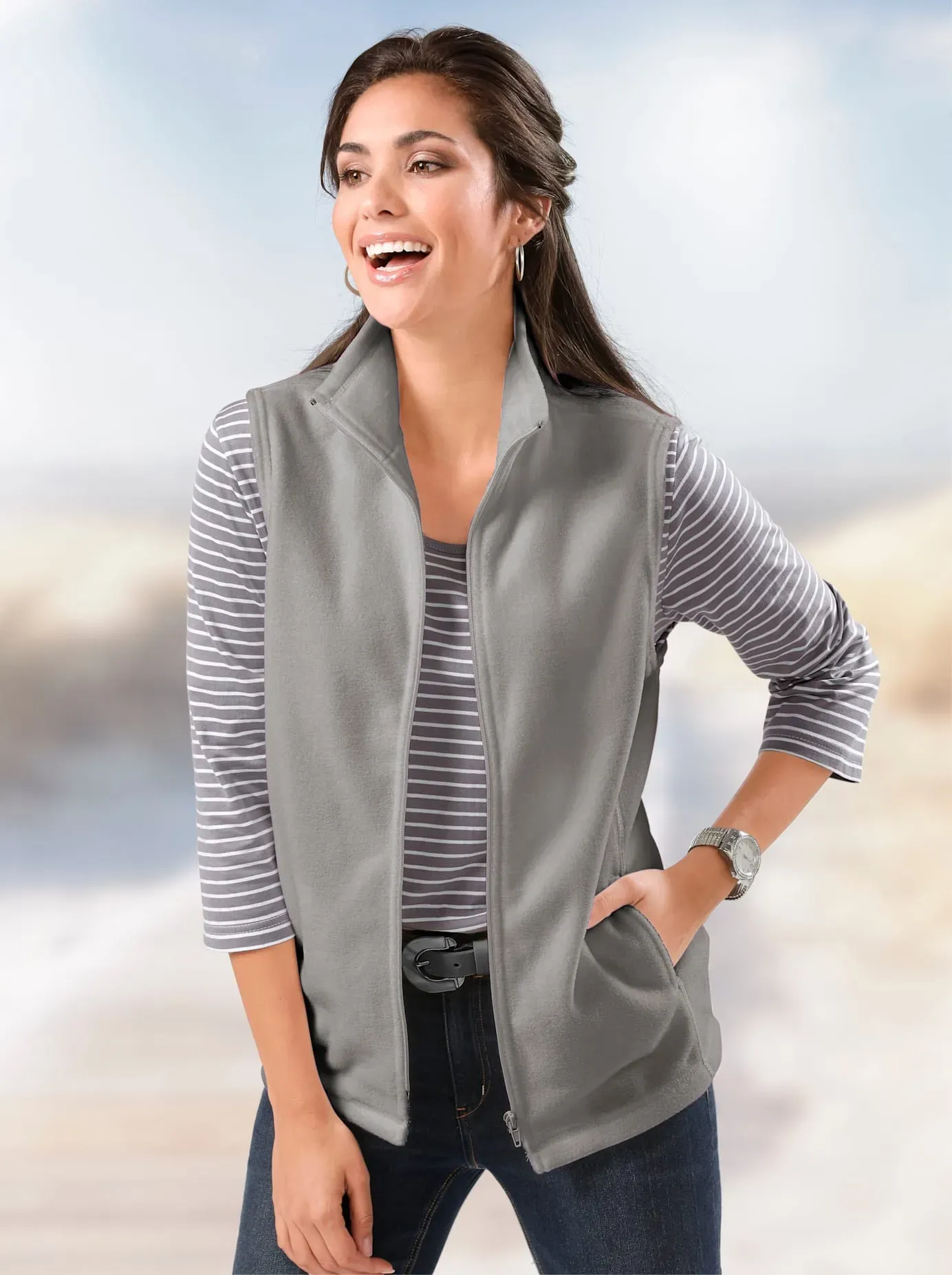 Fleeceweste CLASSIC BASICS, Damen, Gr. 52, grau, 100% Polyester, unifarben, Westen Fleeceweste