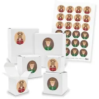 itenga Adventskalender 24x Geschenkbox Würfel Quader Weiß Zahlen Rentierbande