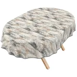 ANRO Tischdecke abwaschbar Baumwolloptik Palmenblätter Grau wetterfest (Einzelstück 1-tlg, eine Tischdecke), Stofftischdecke schmutzabweisend 320x140cm Palmenblätter Grau grau Oval | 140 cm x 320 cm