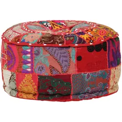 vidaXL Patchwork Sitzpouf Rund Baumwolle Handgefertigt 40x20 cm Rot