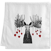 Dallonan Weiche Baumwollhandtücher für das Gesicht, lustige Elch, rote Herzen, Sporthandtücher für das Training, Badezimmer, dekorativ, 2 Stück, für Gäste, Badezimmer, 40,6 x 76,2 cm