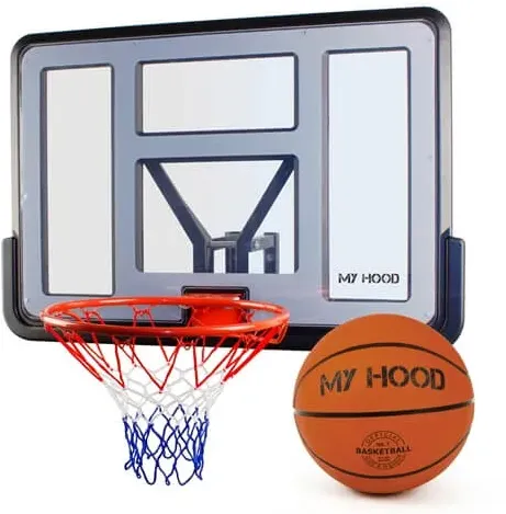 Basketballkorb Pro auf Brett mit Ball 110x74x4 cm Polycarbonatrückwand, Stahlkorb Ø45 cm, Nylonnetz - My Hood - Kinder ab 7 Jahren